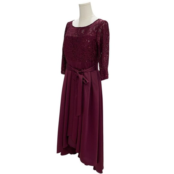 Alex Evenings Petite Burgundy Lace Chiffon Dress Formal Cocktail Wedding Guest - Picture 7 of 13